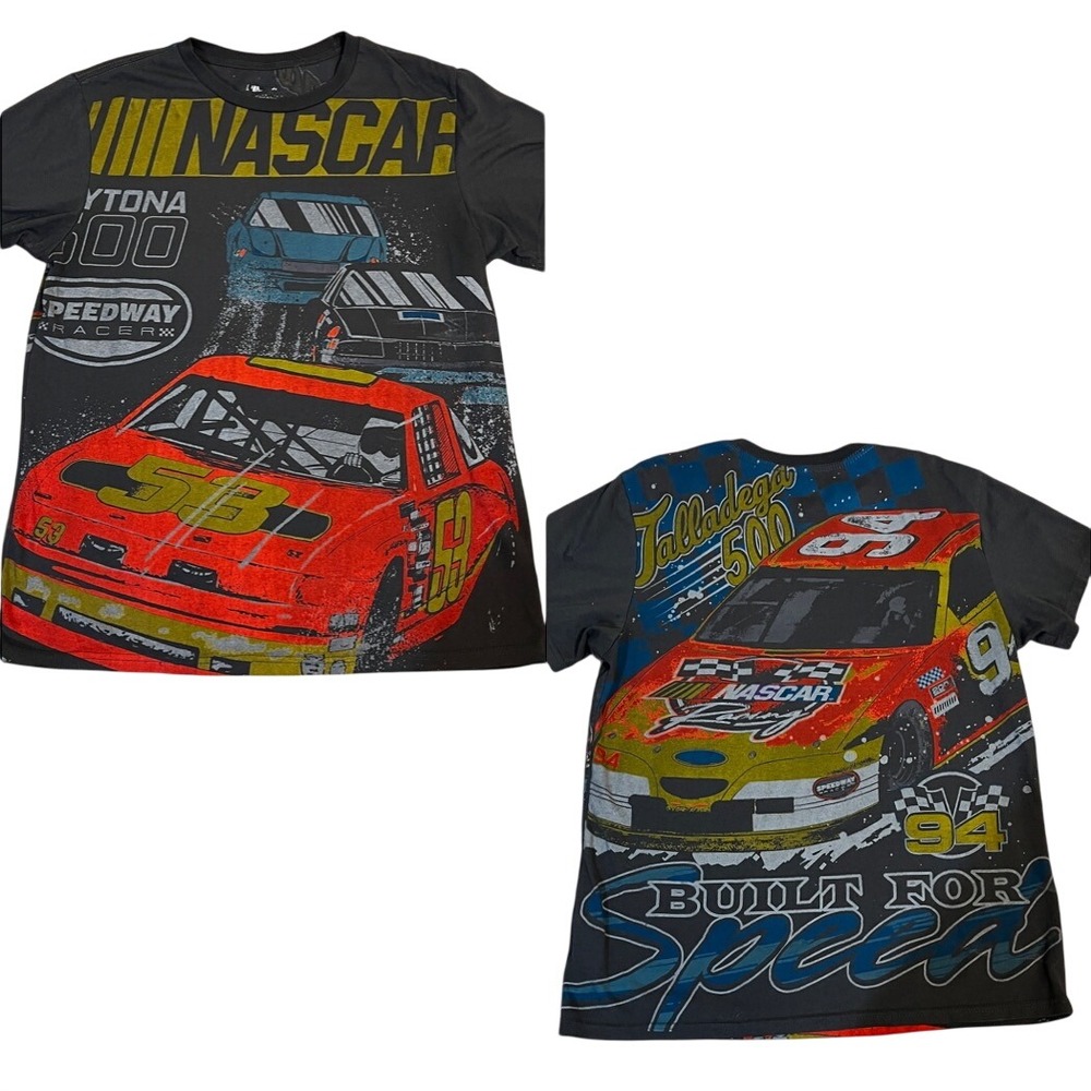 NASCAR Freeze Mens Graphic T-Shirt L Charcoal Daytona Talladega All Over Print